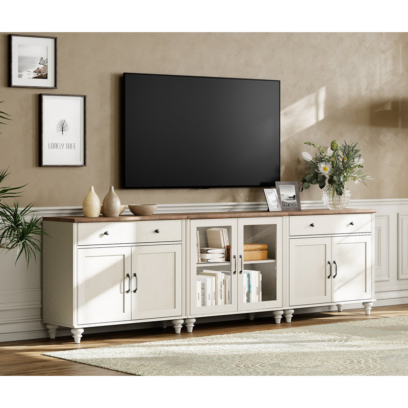 TV Stand for TV 3 in 1 TV Console Table for 75 80 85 90 inch TV Entertainment Center with Glass Wood Door Kitchen Sideboard Buffet Cabinet for